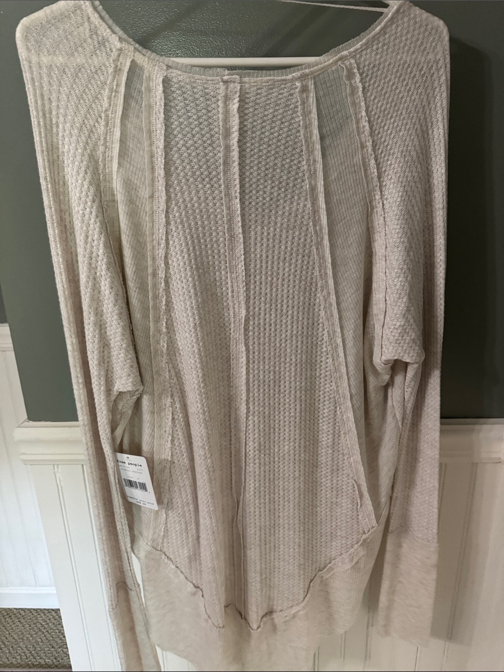 We The Free Ivory Waffle Knit V-Neck Top Oatmeal Heather NWT - Picture 6 of 7